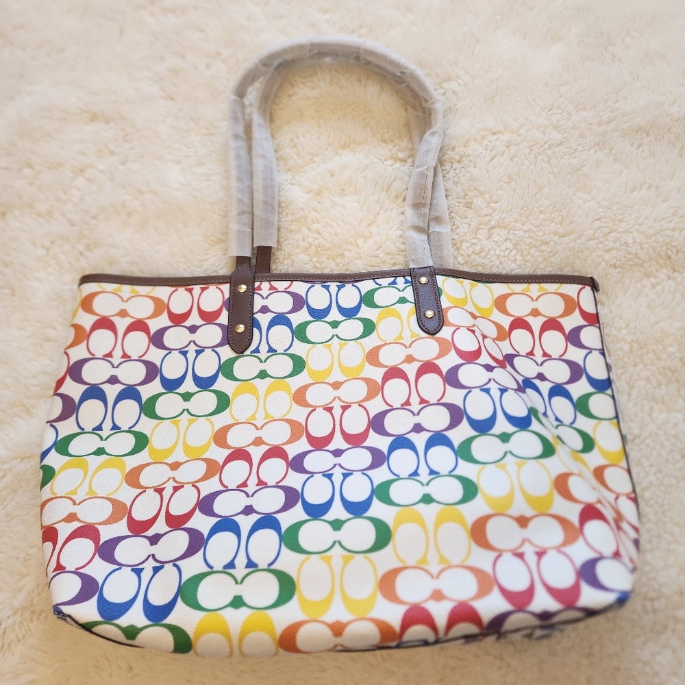 Coach Reversible City Tote in Rainbow Signature Canvas Pride Collection 2463 - Picture 2 of 12